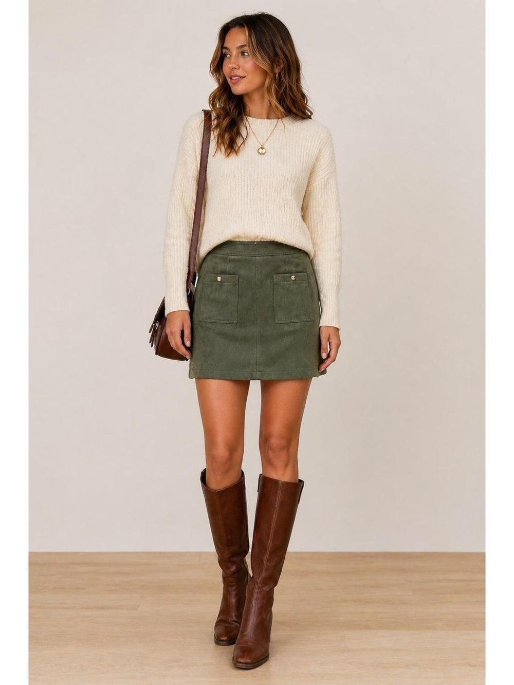 New Without Tags LOFT Faux Suede Utility Mini Skirt Olive Size 4